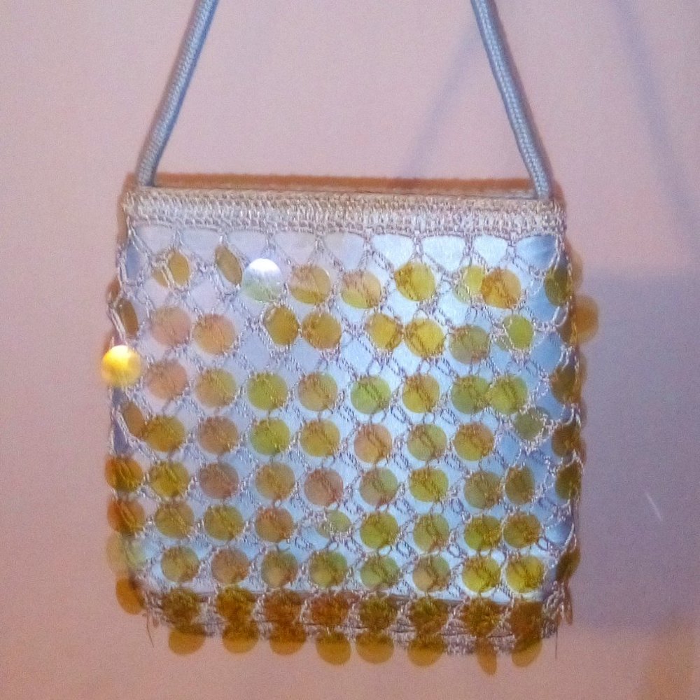 Handbag: Satin Baby Blue Crochet and Sequined
